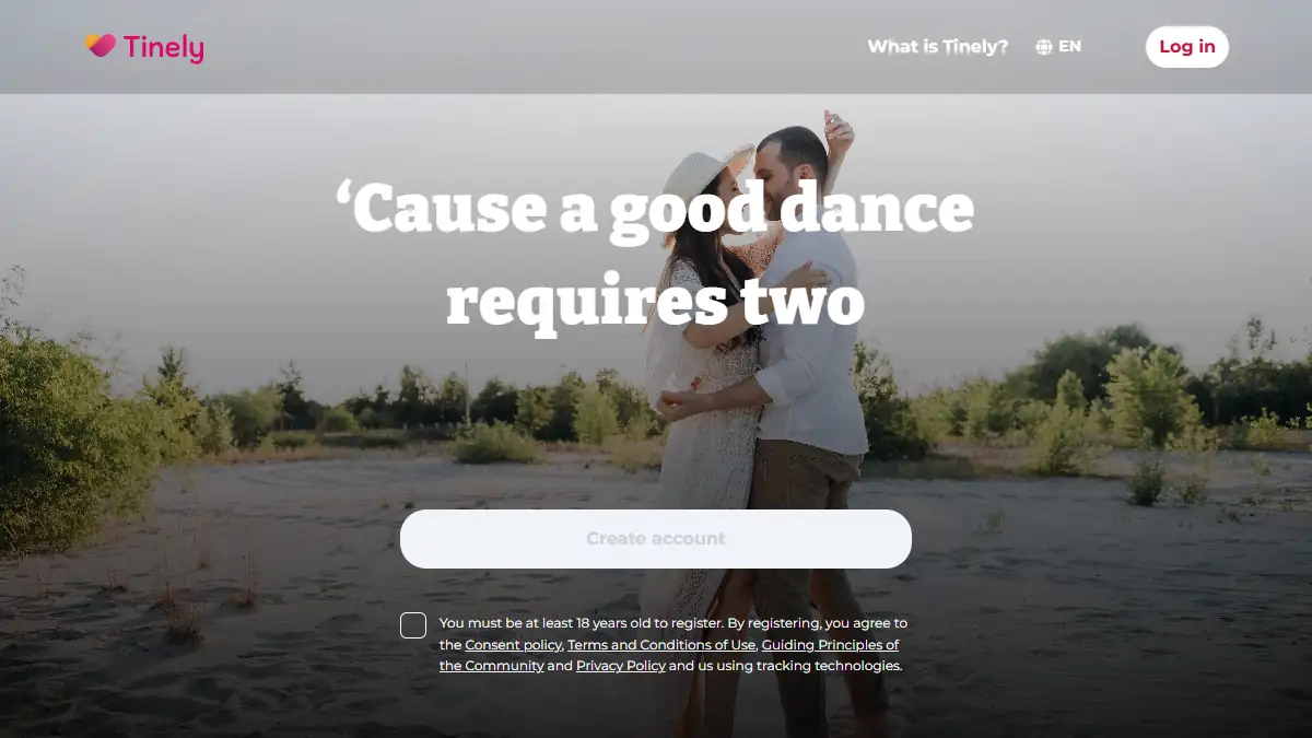 Tinely landing page preview with a couple outdoors